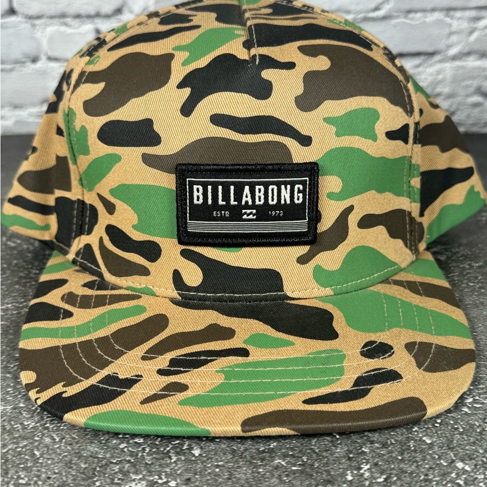 New Billabong Camo Snapback Hat Flat Brim Adjustable Hunting Cap Rare
